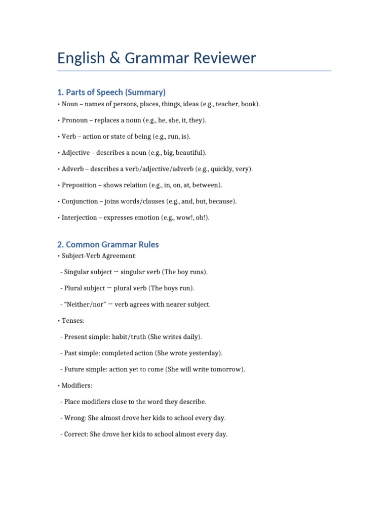 English Grammar Reviewer | PDF | Verb | Semantic Units