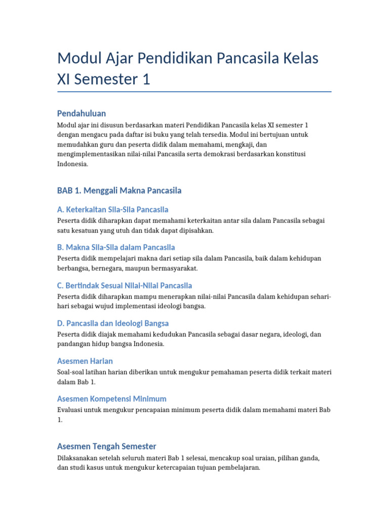 Modul Ajar Pancasila Kelas XI Semester 1 | PDF