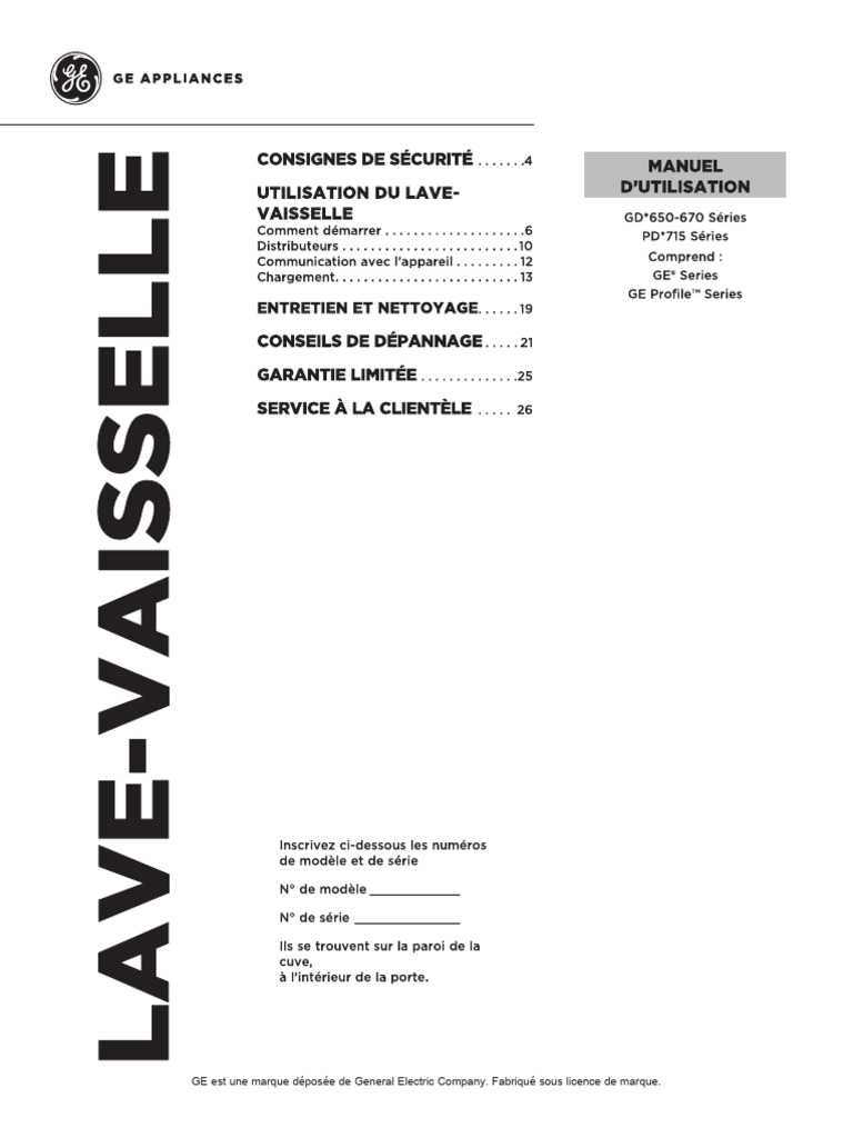Guide de sécurité et d'utilisation du lave-vaisselle GE | PDF | Lave ...