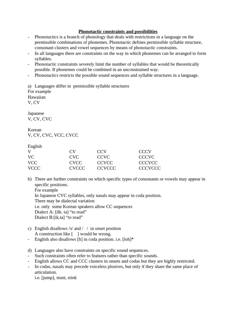 Understanding Phonotactic Constraints | PDF | Syllable | Consonant