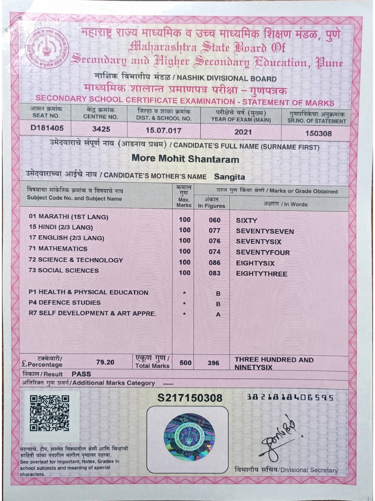 10th Marksheet | PDF