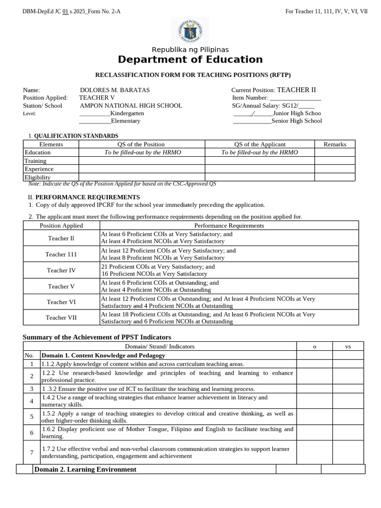 RFTP Reclassification Form Guide | PDF | Learning | Educational Assessment