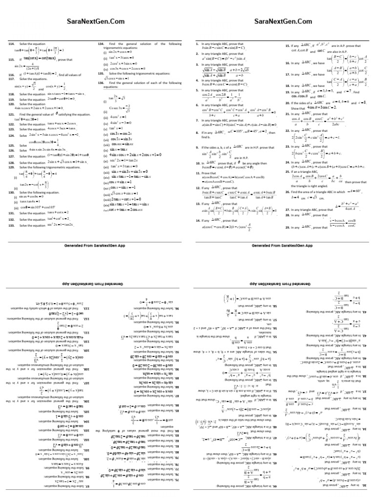 Booklet | PDF | Trigonometric Functions | Complex Analysis