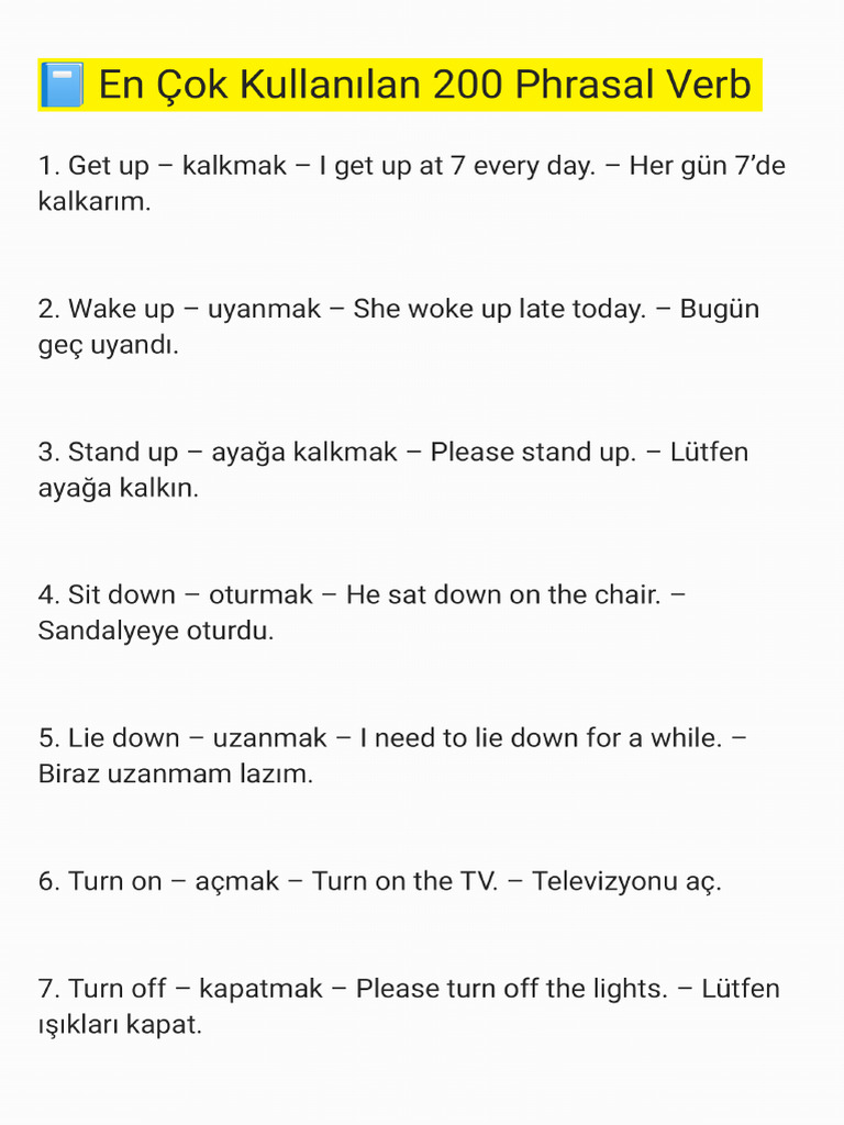 ? en Çok Kullanılan 200 Phrasal Verb | PDF