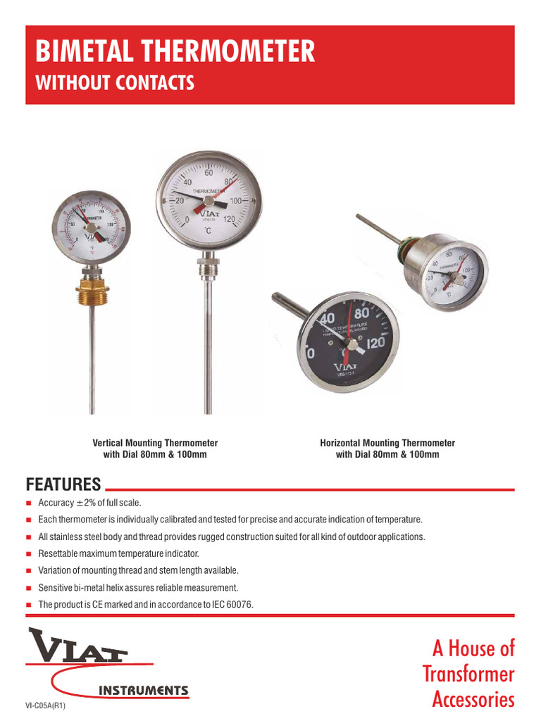 Bimetal Thermometer (VI-C05A-R1) | PDF | Thermometer | Temperature
