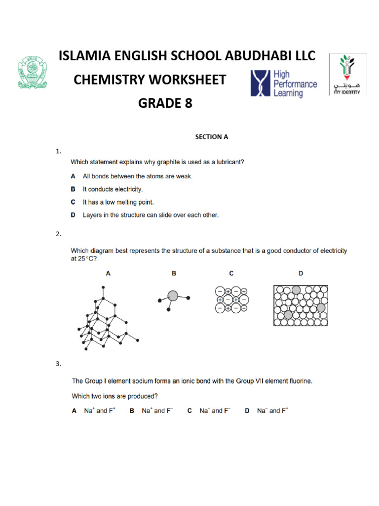 Grade 8 Chemistry Worksheet PDF | PDF