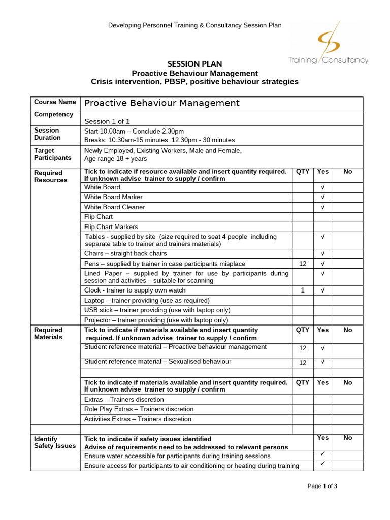 Behaviour Managment Session Plan | PDF | Psychological Trauma ...