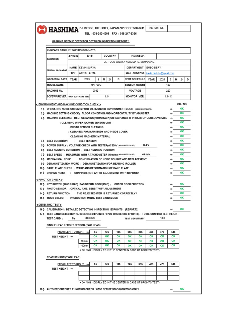 Machine Condition and Function Check Report | PDF | Measuring ...