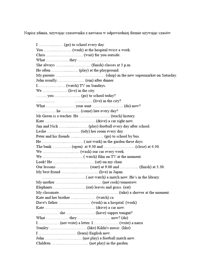 Present Simple vs. Present Continuous Exercises | PDF | Chess Theory ...