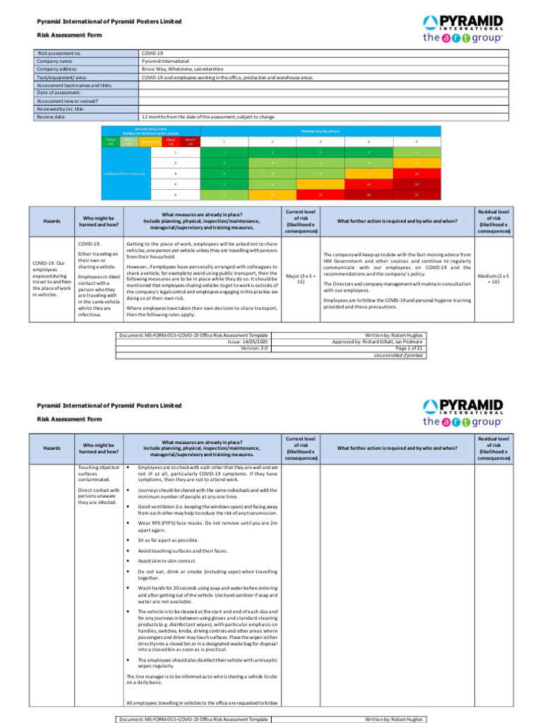 Covid 19 Risk Assessment | PDF | Hygiene | Risk
