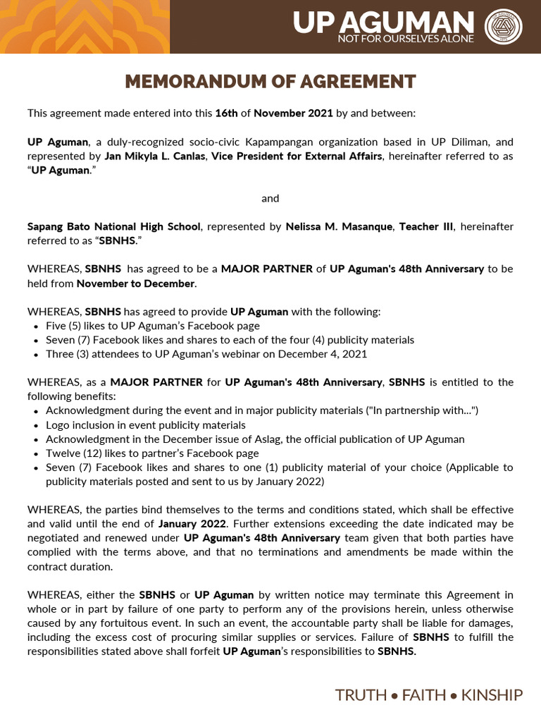 (Major Partner) Memorandum of Agreement UP Aguman's 48th Anniversary ...