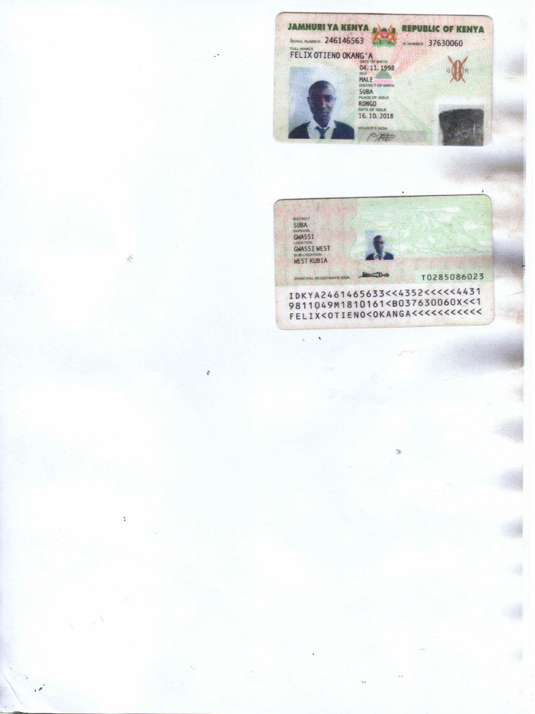 Felix Okang'a ID | PDF