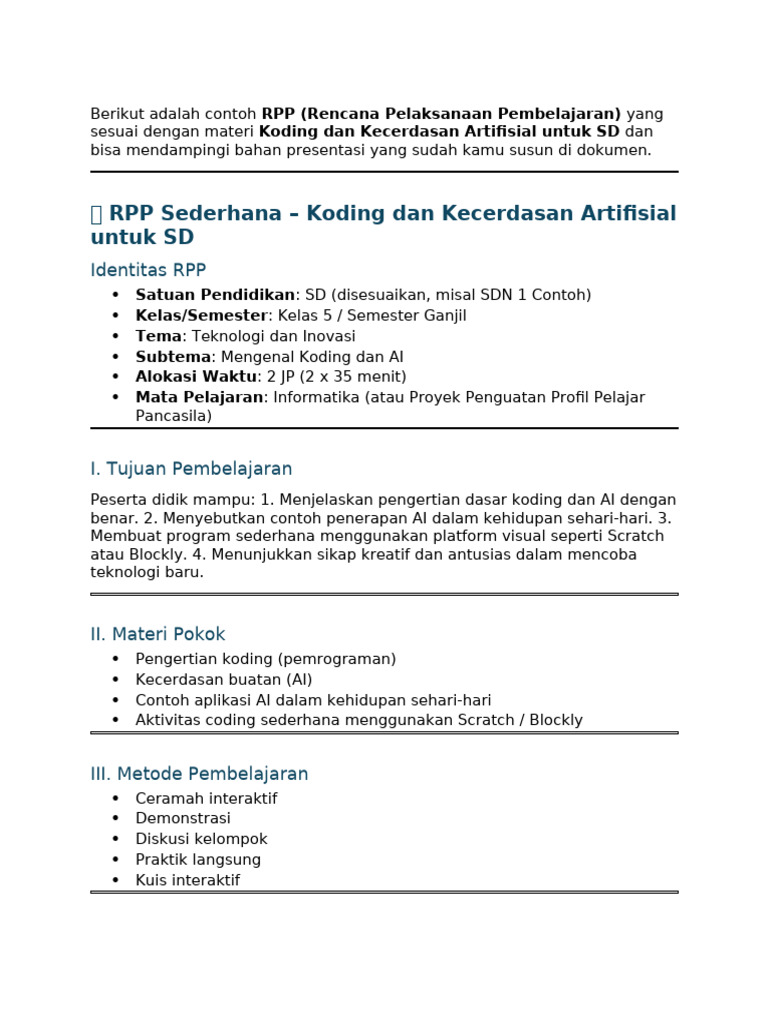 RPP Koding dan AI untuk SD Kelas 5 | PDF