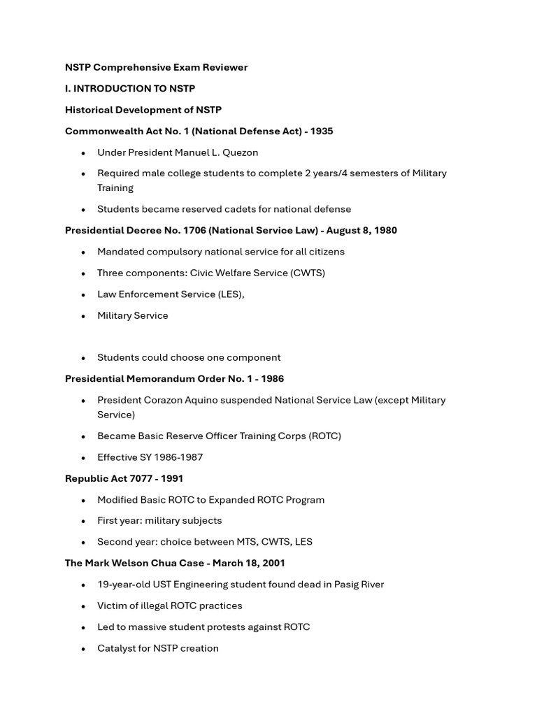 NSTP Comprehensive Exam Reviewer | PDF | Morality | Conscience