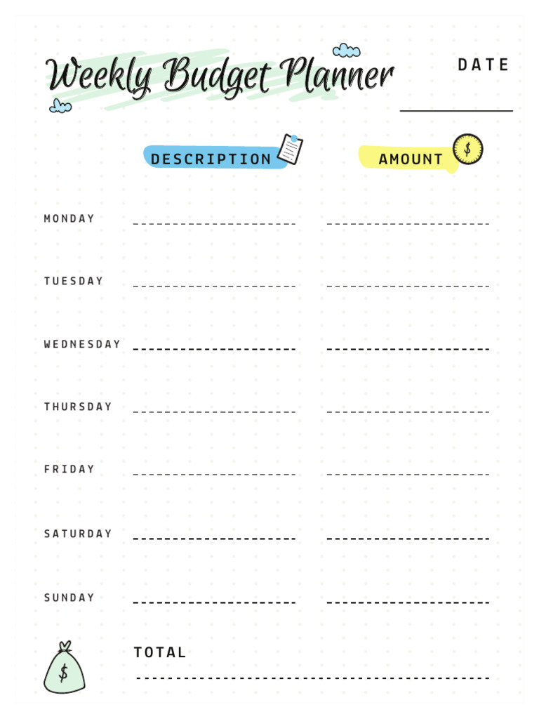 Weekly Budget Planner Productivity Worksheets | PDF