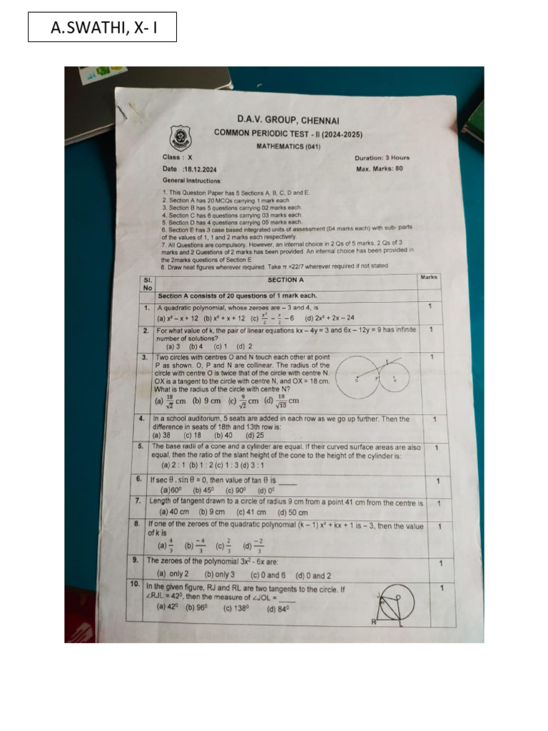 Math QP Term 1 24-25 | PDF