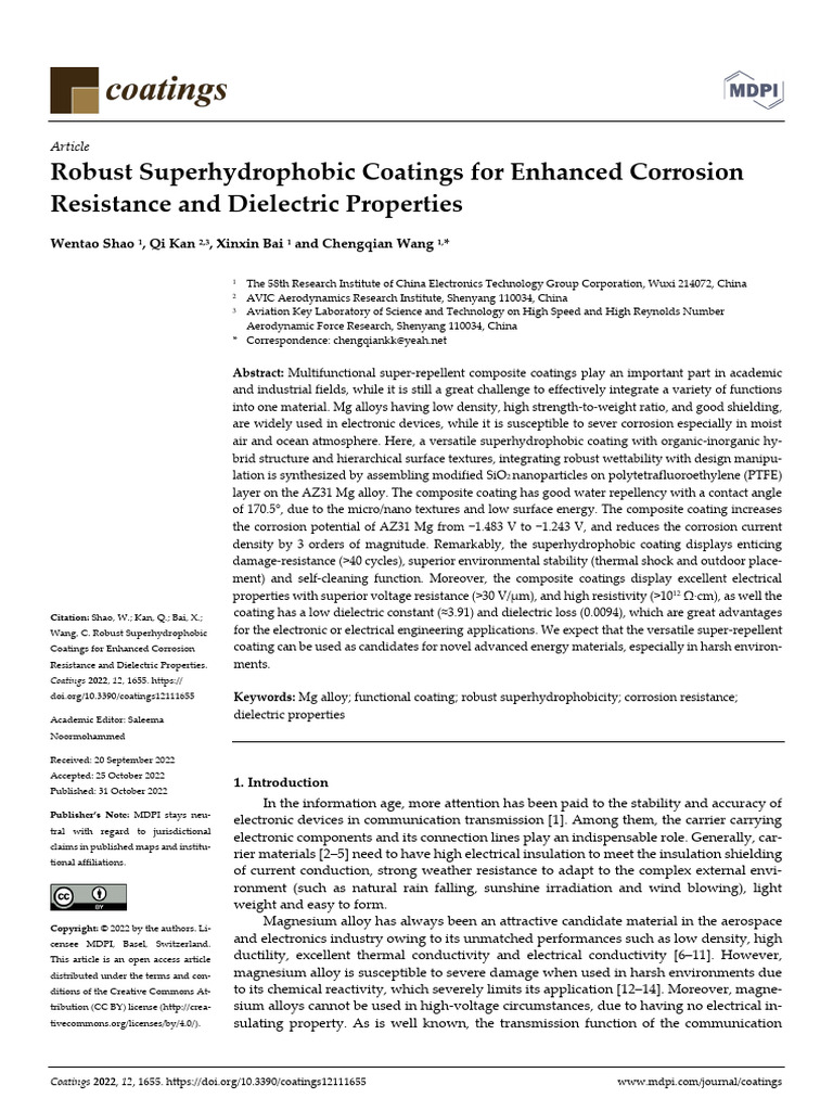 Robust Superhydrophobic Coatings For Enhanced Corrosion | PDF ...