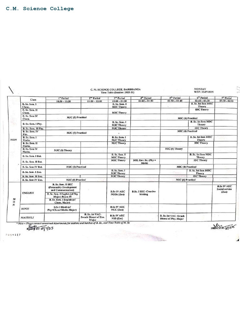 C.M.S.C. Timetable 2025-26-1 | PDF