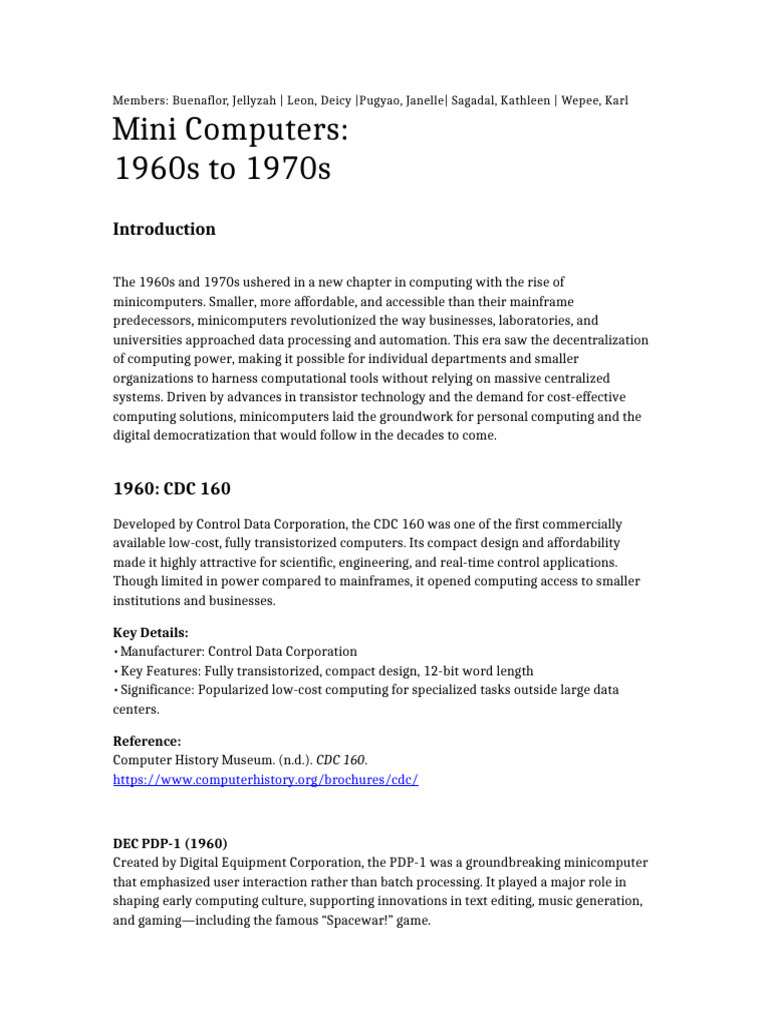 Evolution of Minicomputers (1960-1970) | PDF | Microprocessor | Central ...