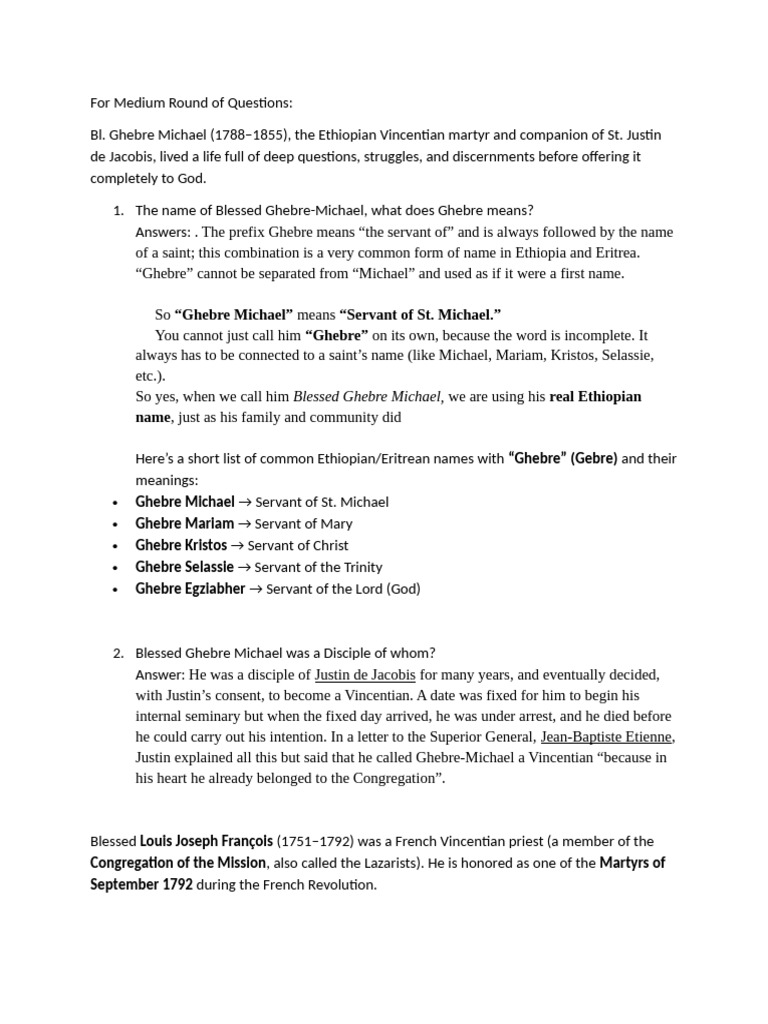 For Medium Round of Questions | PDF | Catholic Church