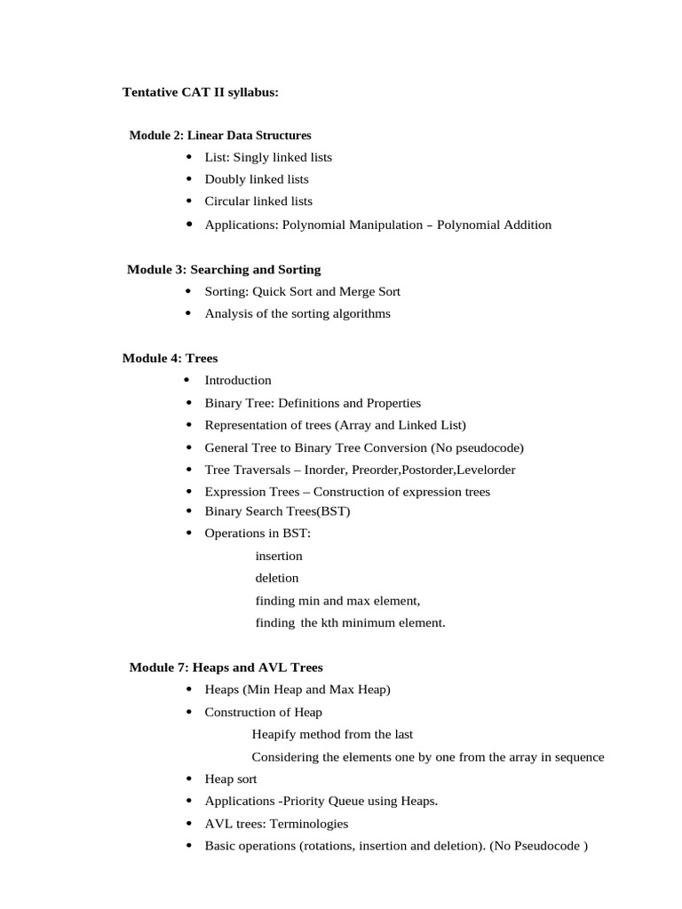 CAT II Syllabus: Data Structures & QP Format | PDF | Algorithms ...