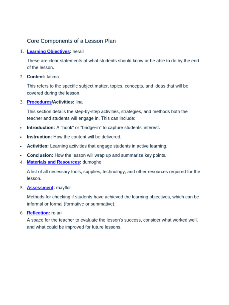 Key Elements of a Lesson Plan | PDF