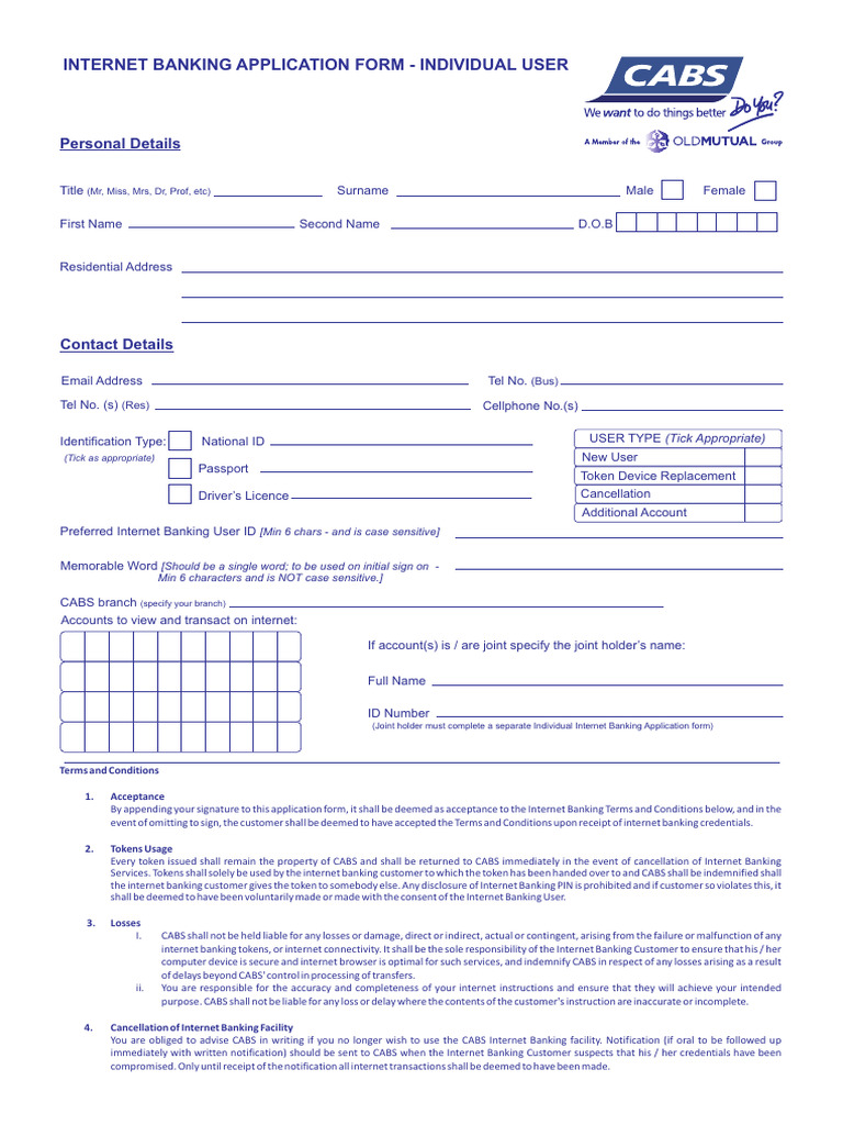 Internet Banking Application Form | PDF | Online Banking | Banks & Banking