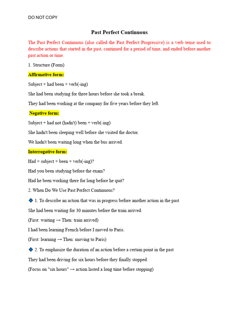 Understanding Past Perfect Continuous Tense | PDF | Perfect (Grammar ...