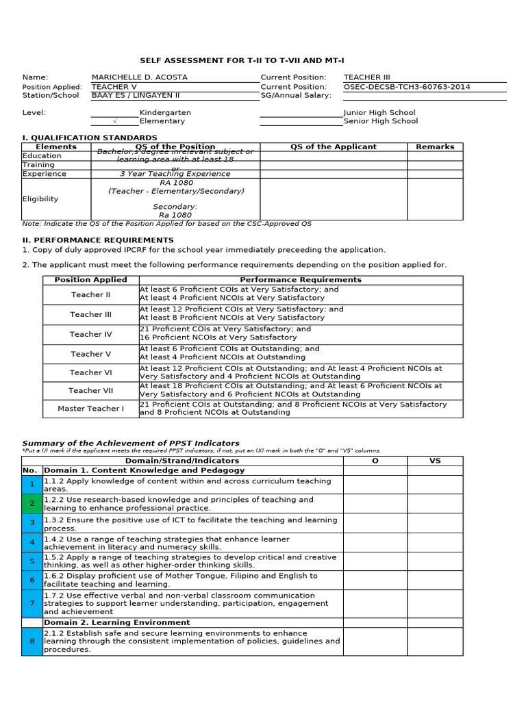 Self Assessment Ecp | PDF | Educational Assessment | Learning