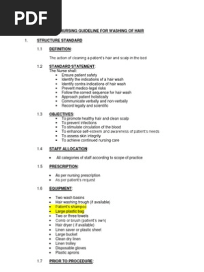 Nursing Guideline For Washing Of Hair 1 Hand Washing Medical