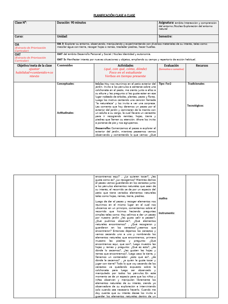 Formato Planificación Clase A Clase | PDF