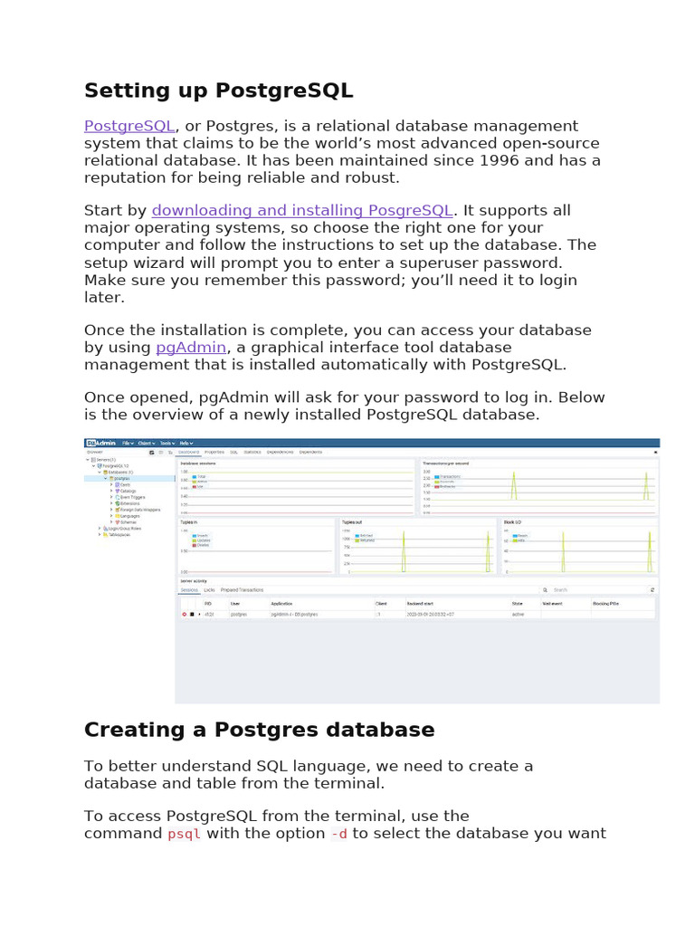 PostgreSQL Setup and API Integration Guide | PDF | Postgre Sql | Databases