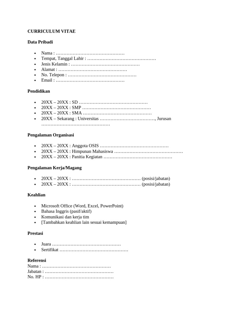 Contoh Curriculum Vitae Lengkap | PDF