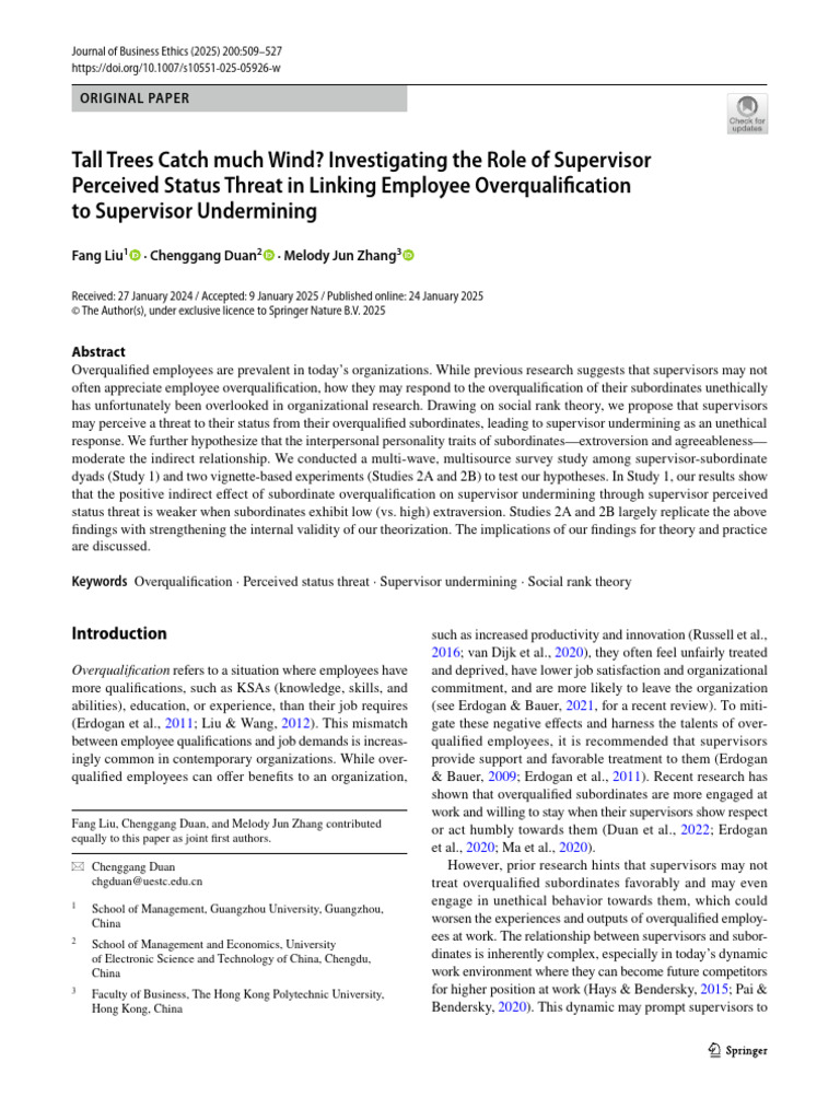 Supervisor Undermining & Employee Overqualification | PDF ...