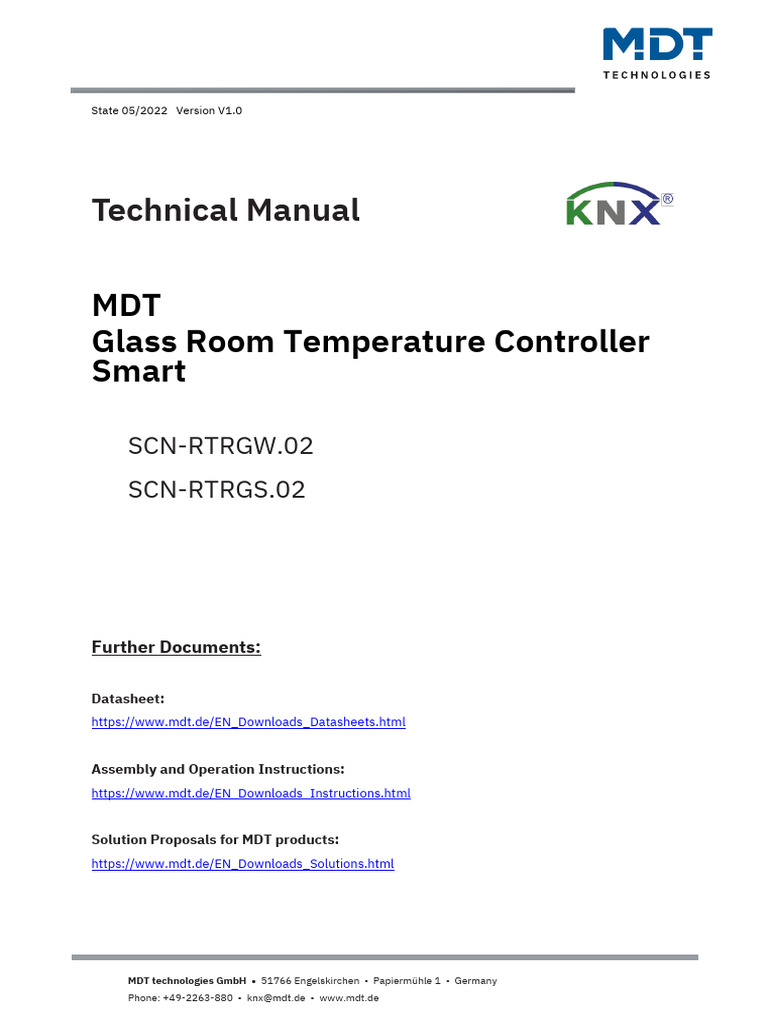 MDT TM SCN 02 Glass Room Temperature Controller Smart | PDF | Bit | Switch
