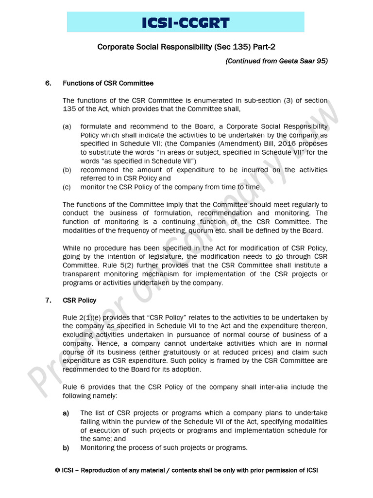 Functions and Guidelines of CSR Committee | PDF | Corporate Social ...