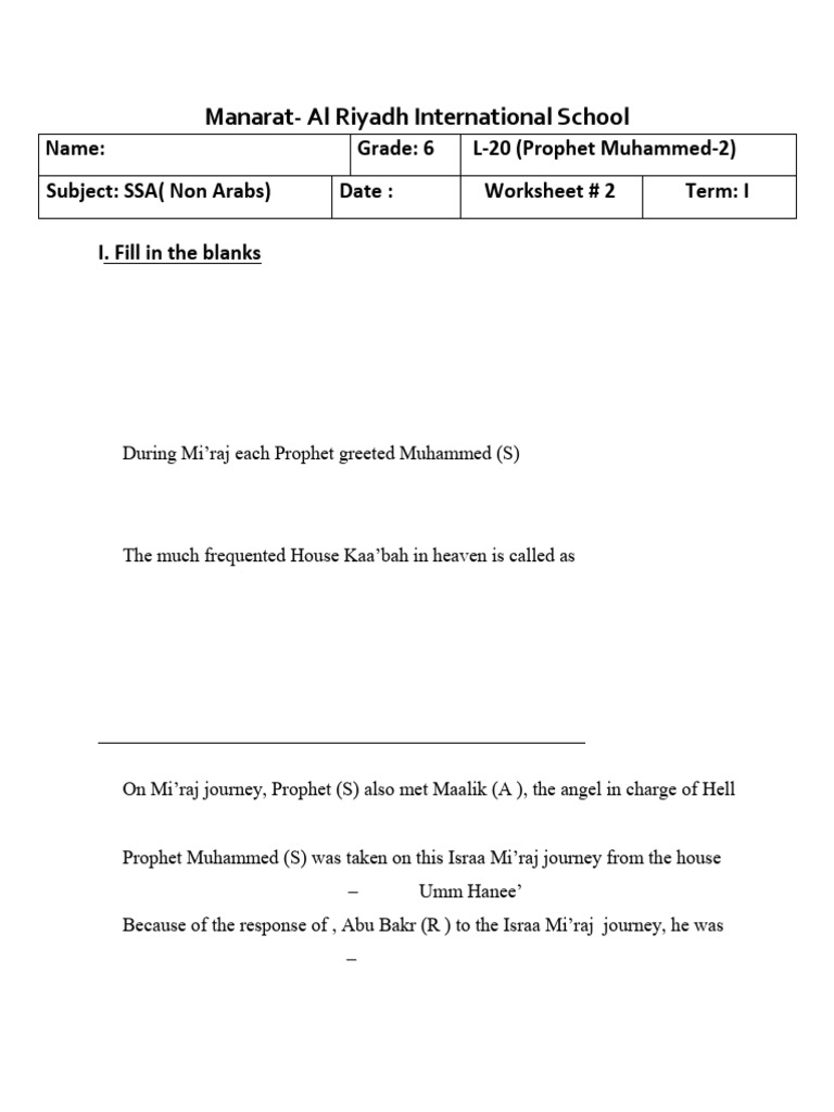Gr6-Ch 20 (Prophet MHD 2) WS Anskey | PDF | Muhammad | Abrahamic Religions