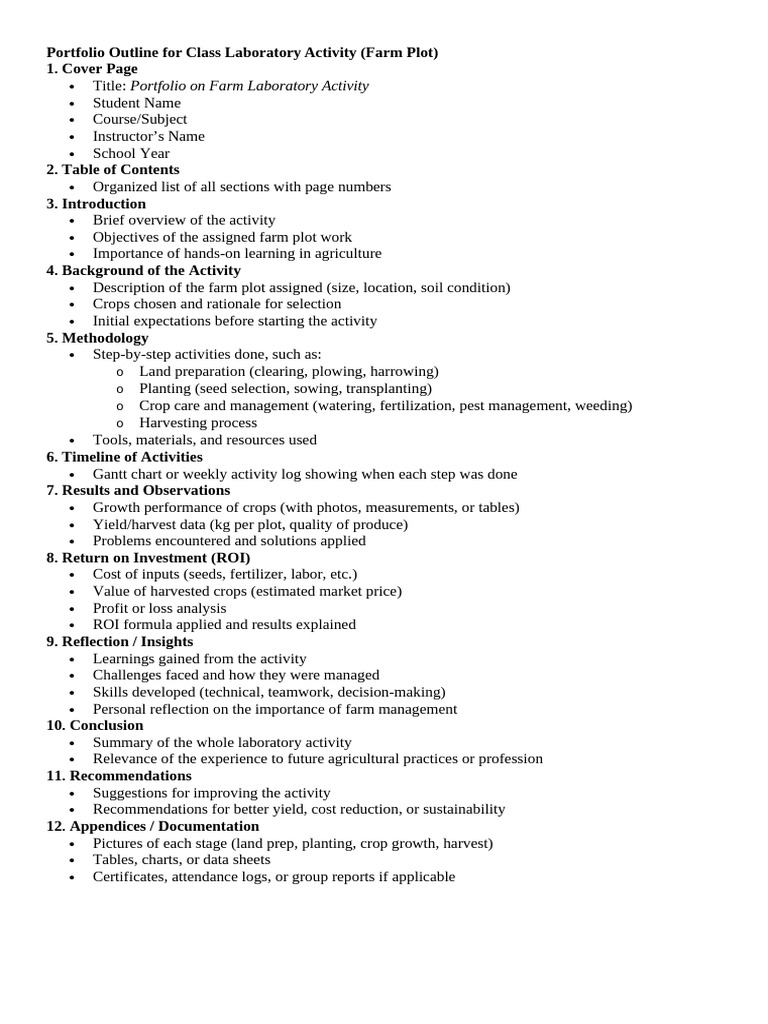 Portfolio Outline For Class Laboratory Activity | PDF
