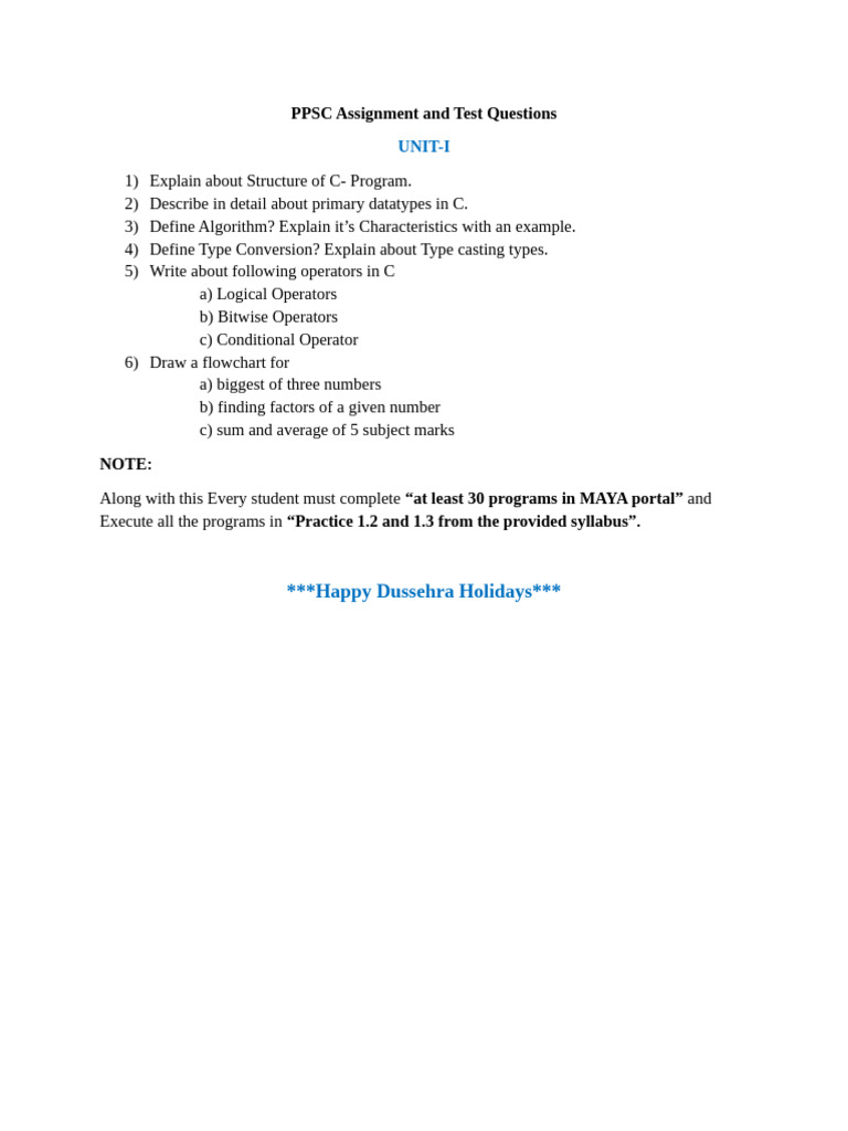 Assignment and Test Questions | PDF