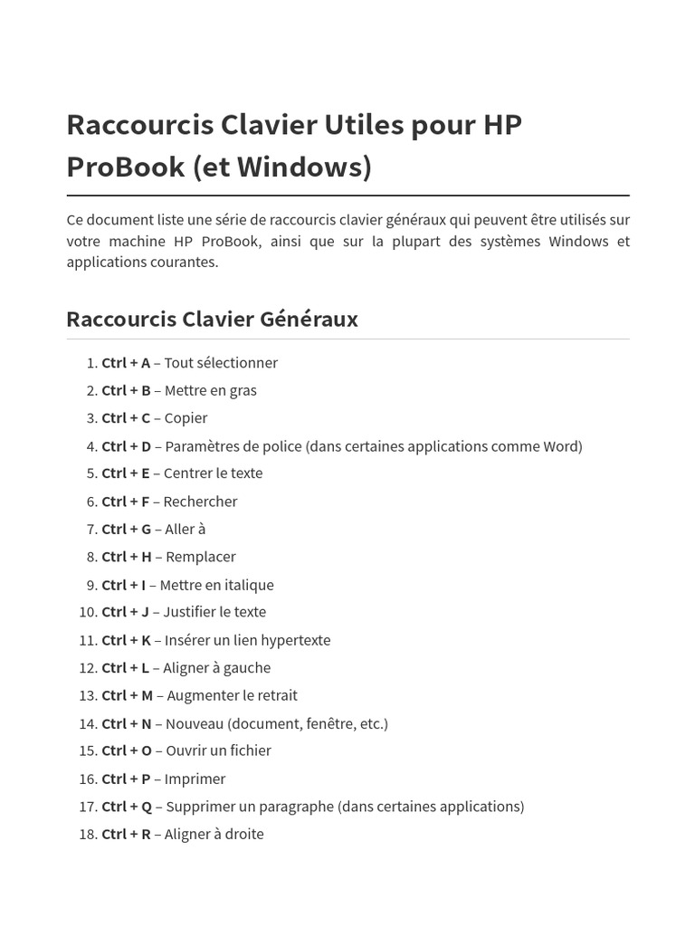 Raccourcis Clavier Essentiels pour HP | PDF | Contrôle (touche ...
