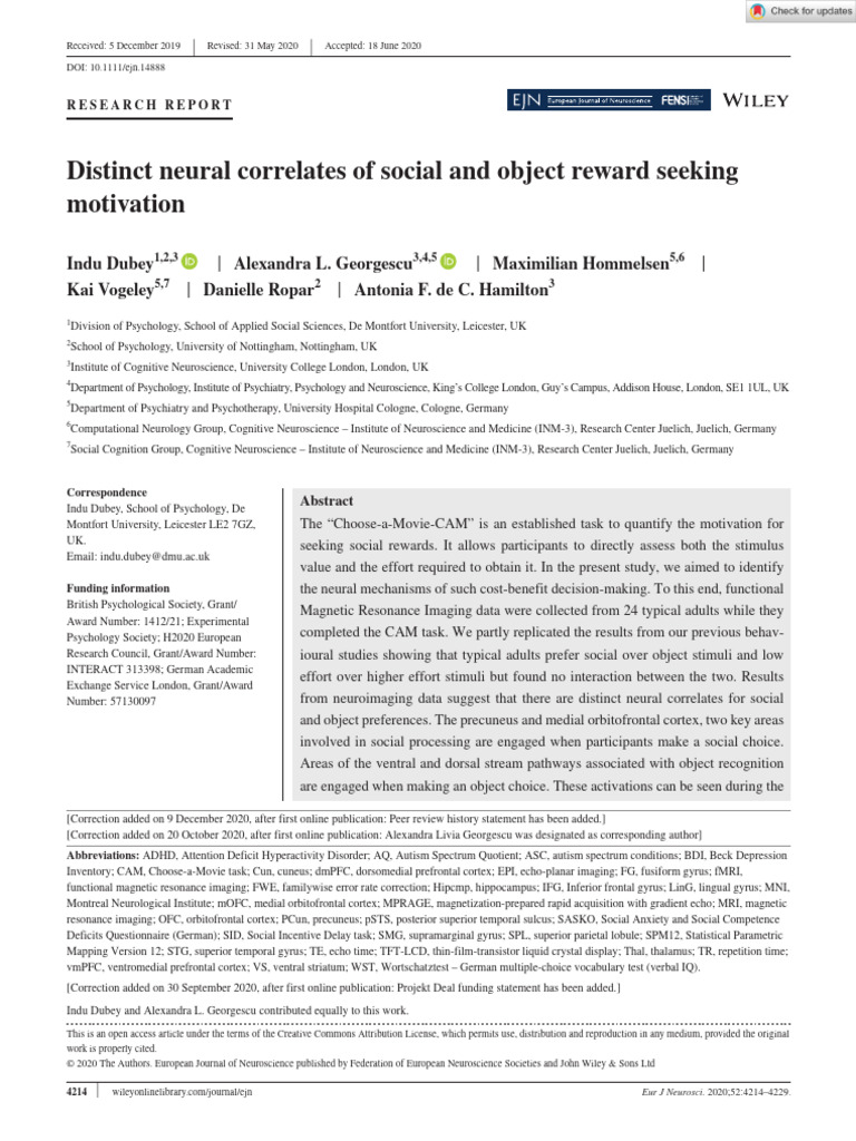 Neural Correlates of Social vs. Object Rewards | PDF | Reward System ...