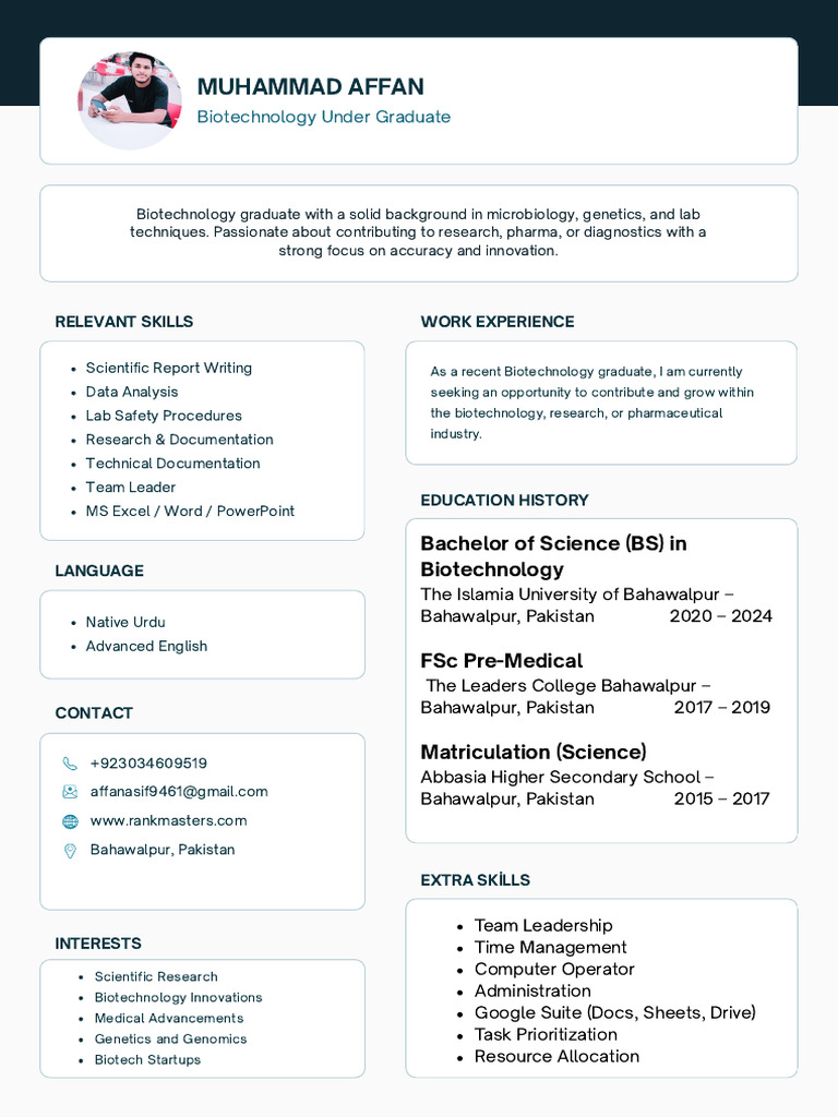 Biotechnology Graduate Seeking Opportunities | PDF