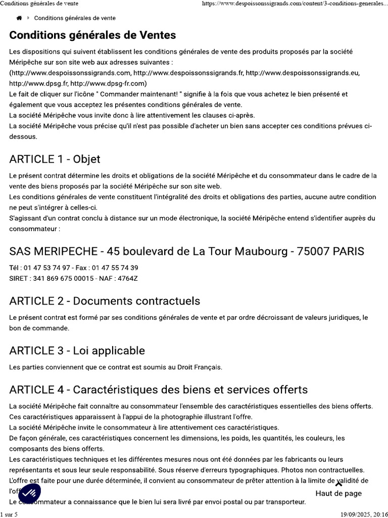 Conditions Générales de Vente 2025 | PDF