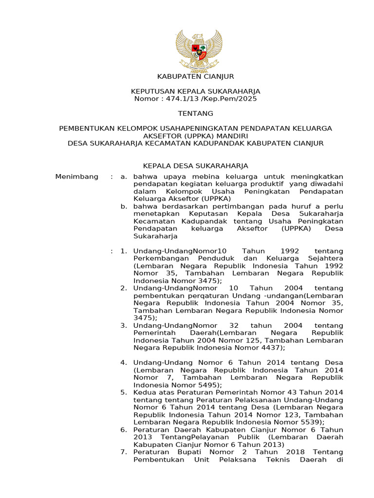 Pembentukan UPPKA Desa Sukaraharja | PDF