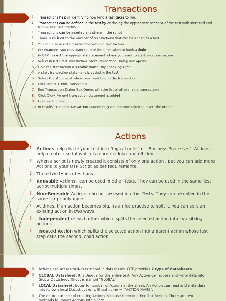 Understanding Transactions and Actions in QTP | PDF | Software ...