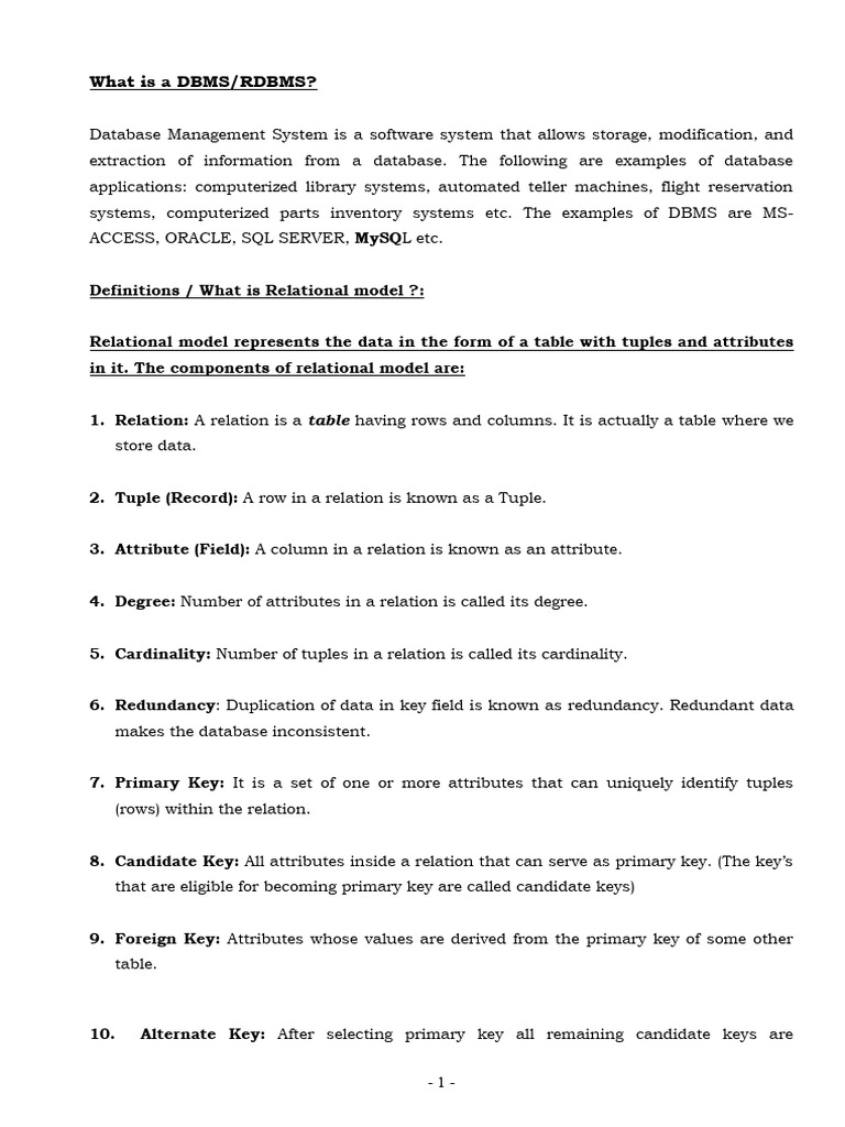 Understanding DBMS and SQL Basics | PDF | Relational Database ...