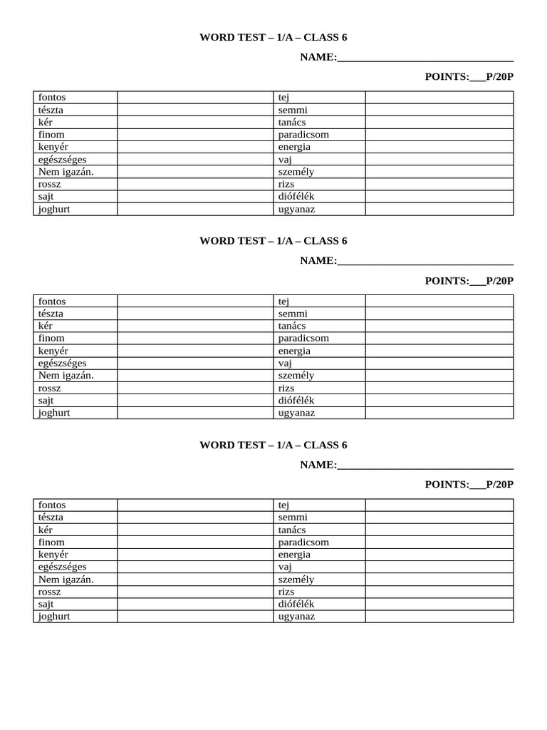 Wordtest 1 A | PDF