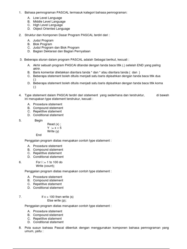 Soal Latihan Pemrograman PASCAL | PDF