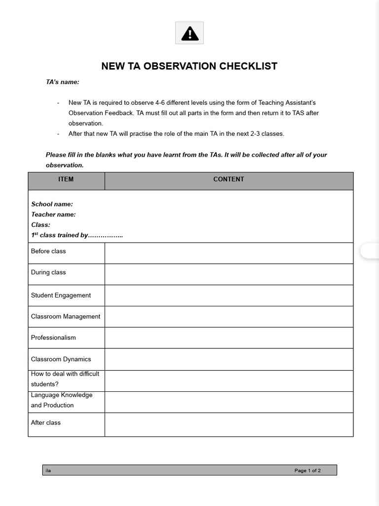 New TA Observation Checklist | PDF