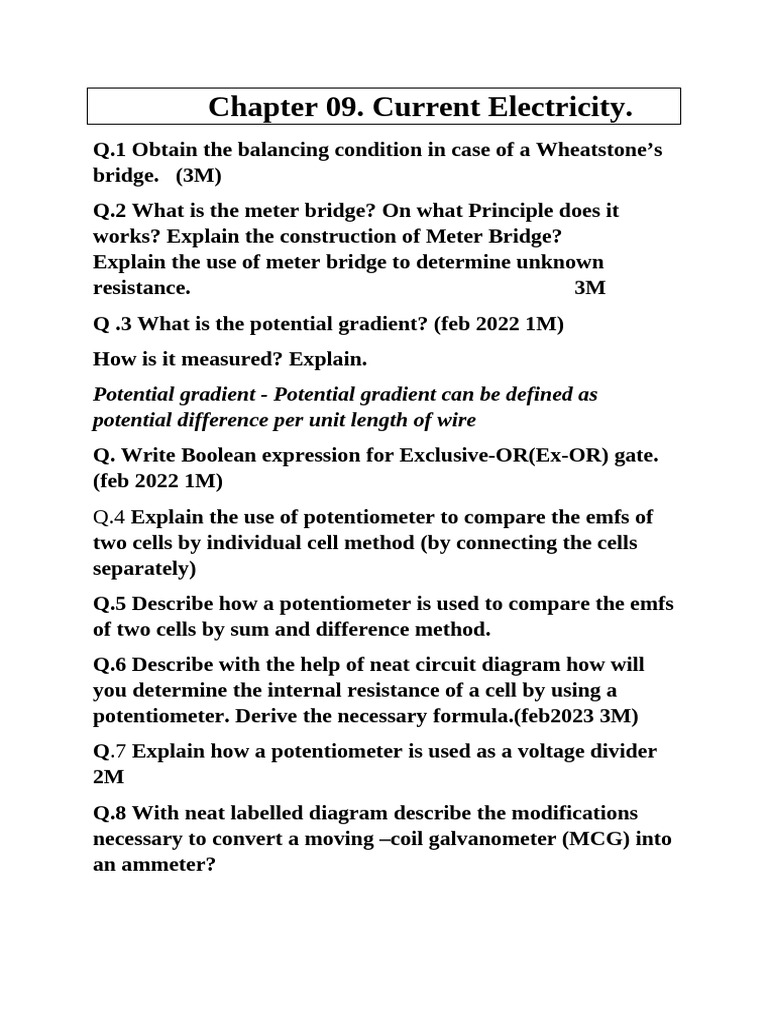 Assignment 8 CH 09 Current Electricity | PDF